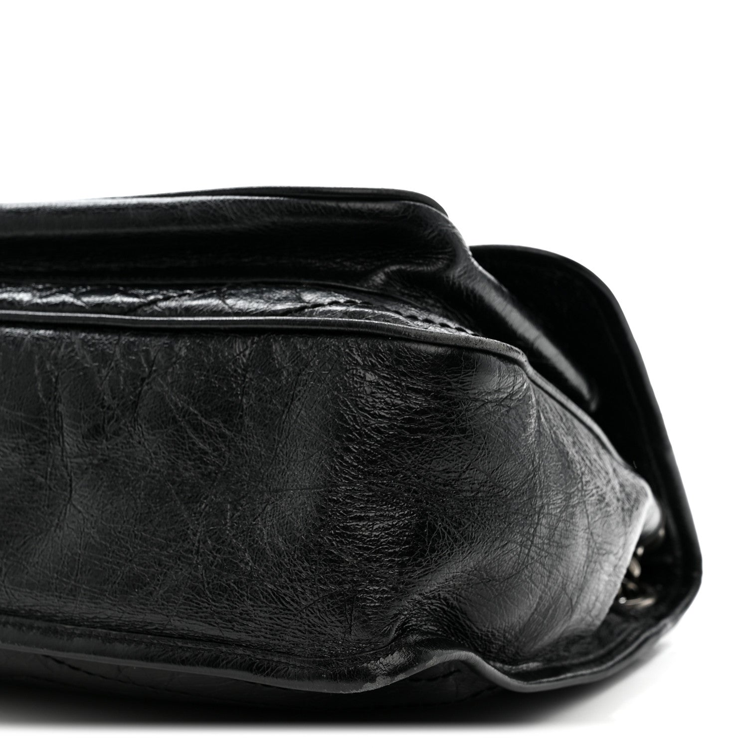 Crinkled Calfskin Matelasse Monogram Medium Niki Chain Satchel Black