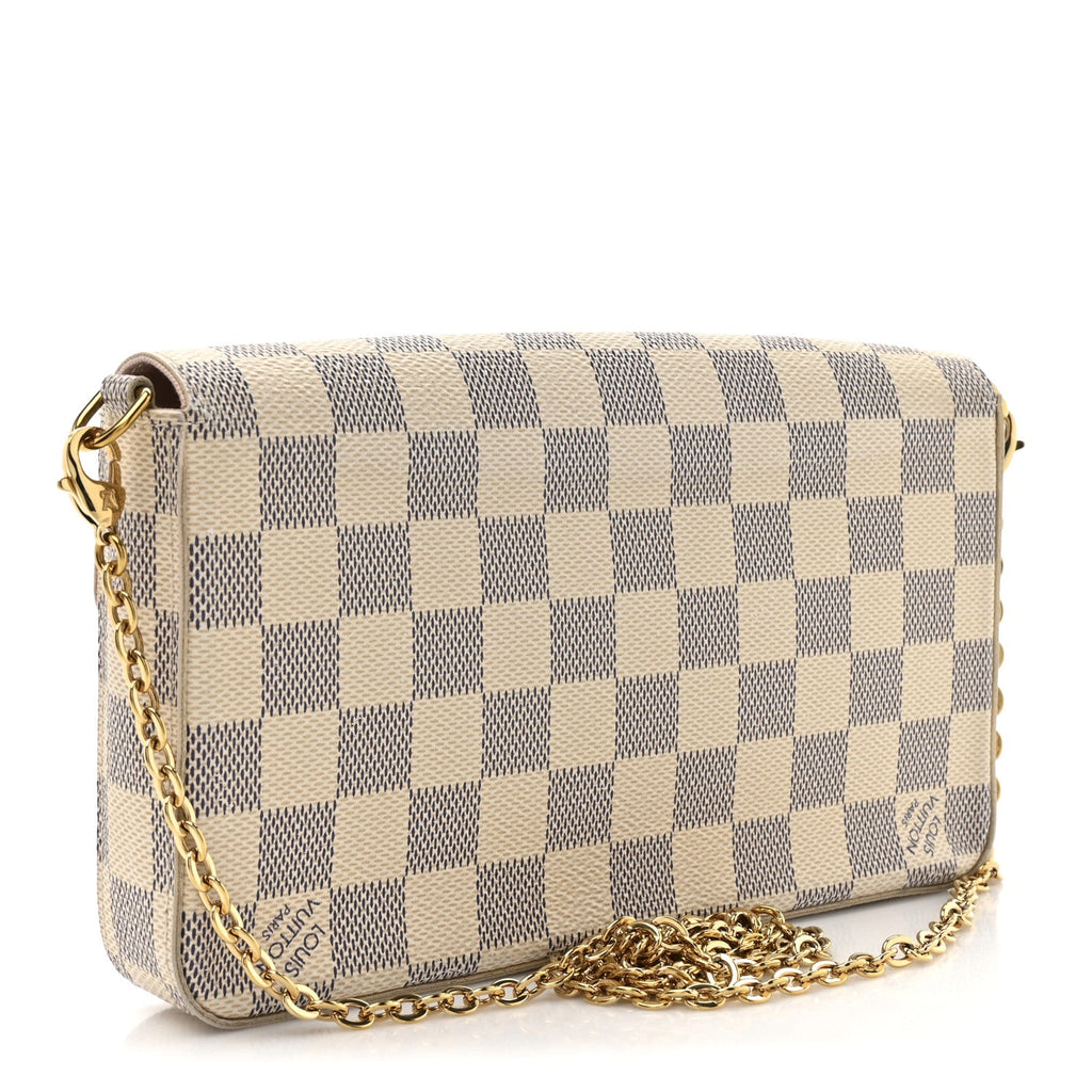 Damier Azur Pochette Felicie Chain Wallet Rose Ballerine