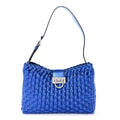Metallic Woven Calfskin Trifolio Shoulder Bag Bluette