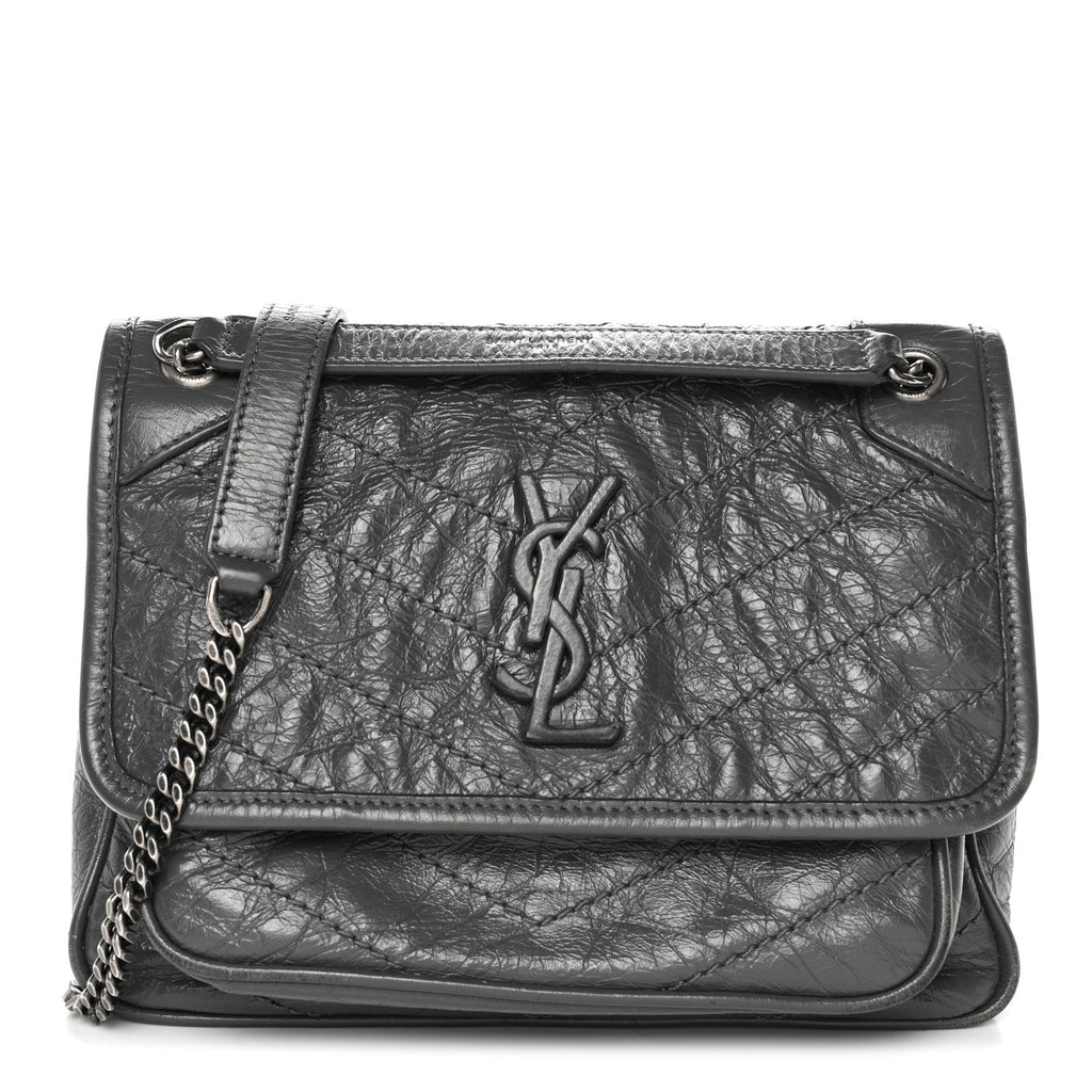 Crinkled Calfskin Matelasse Monogram Baby Niki Chain Satchel Storm
