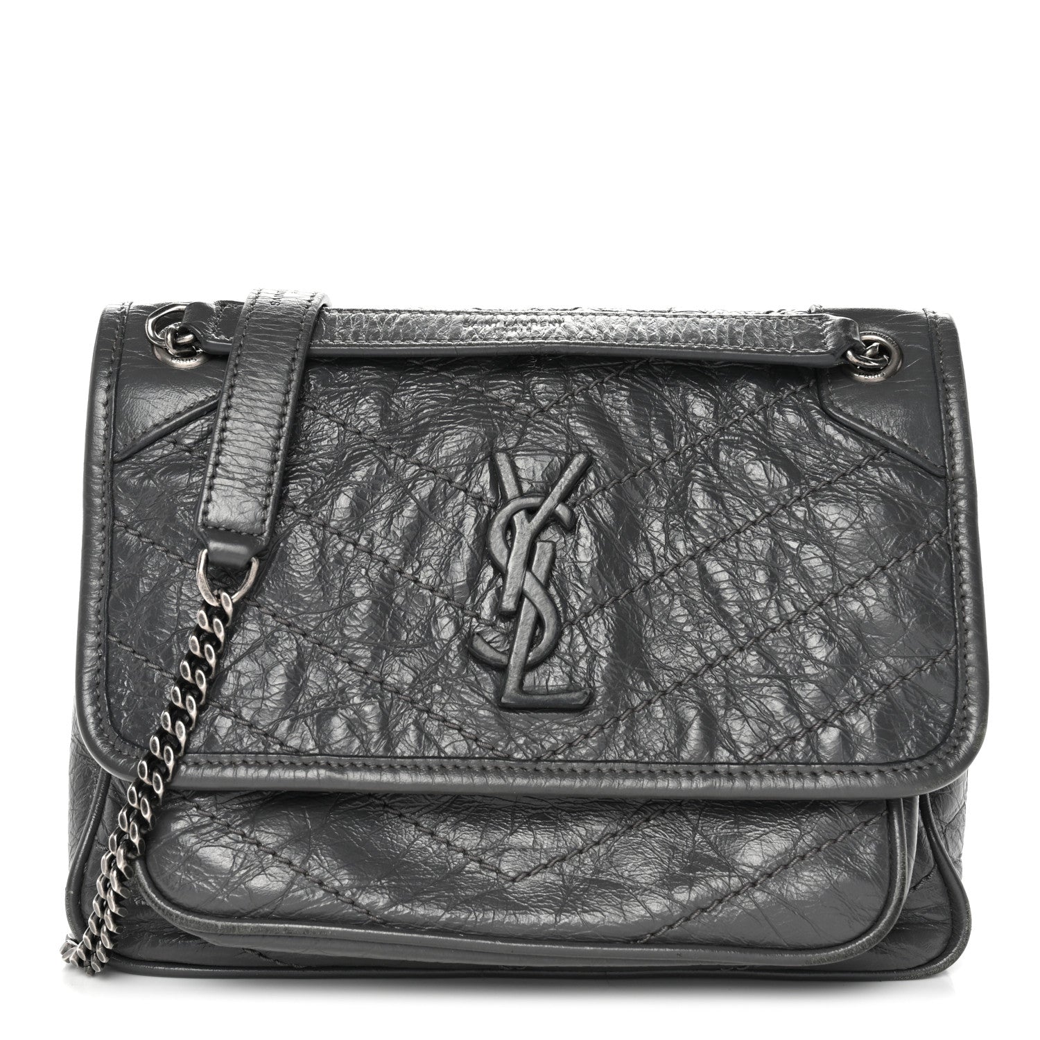 Crinkled Calfskin Matelasse Monogram Baby Niki Chain Satchel Storm