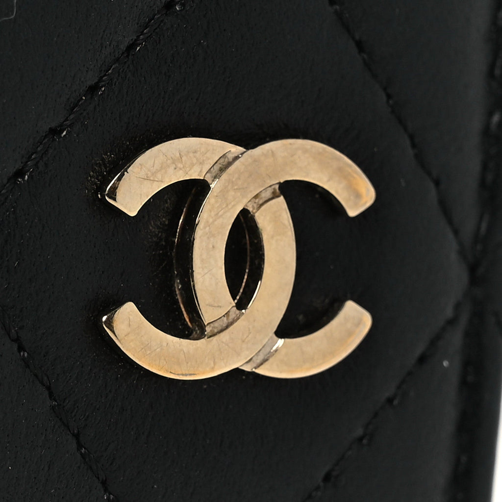 Lambskin Quilted Passport Holder Black