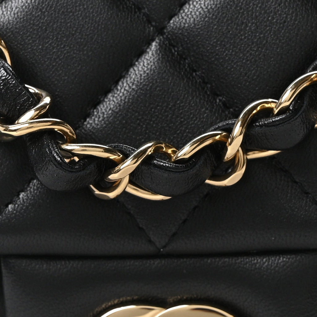 Lambskin Quilted Mini Rectangular Flap Black