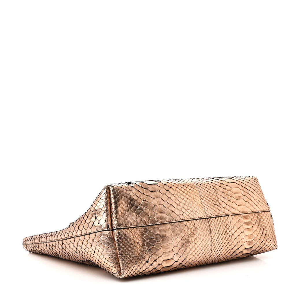 Metallic Snakeskin Small T Tote Gold