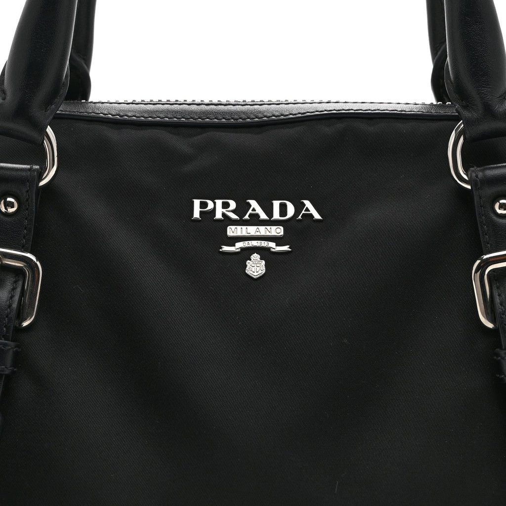 Tessuto Nylon Calfskin Dome Satchel Black