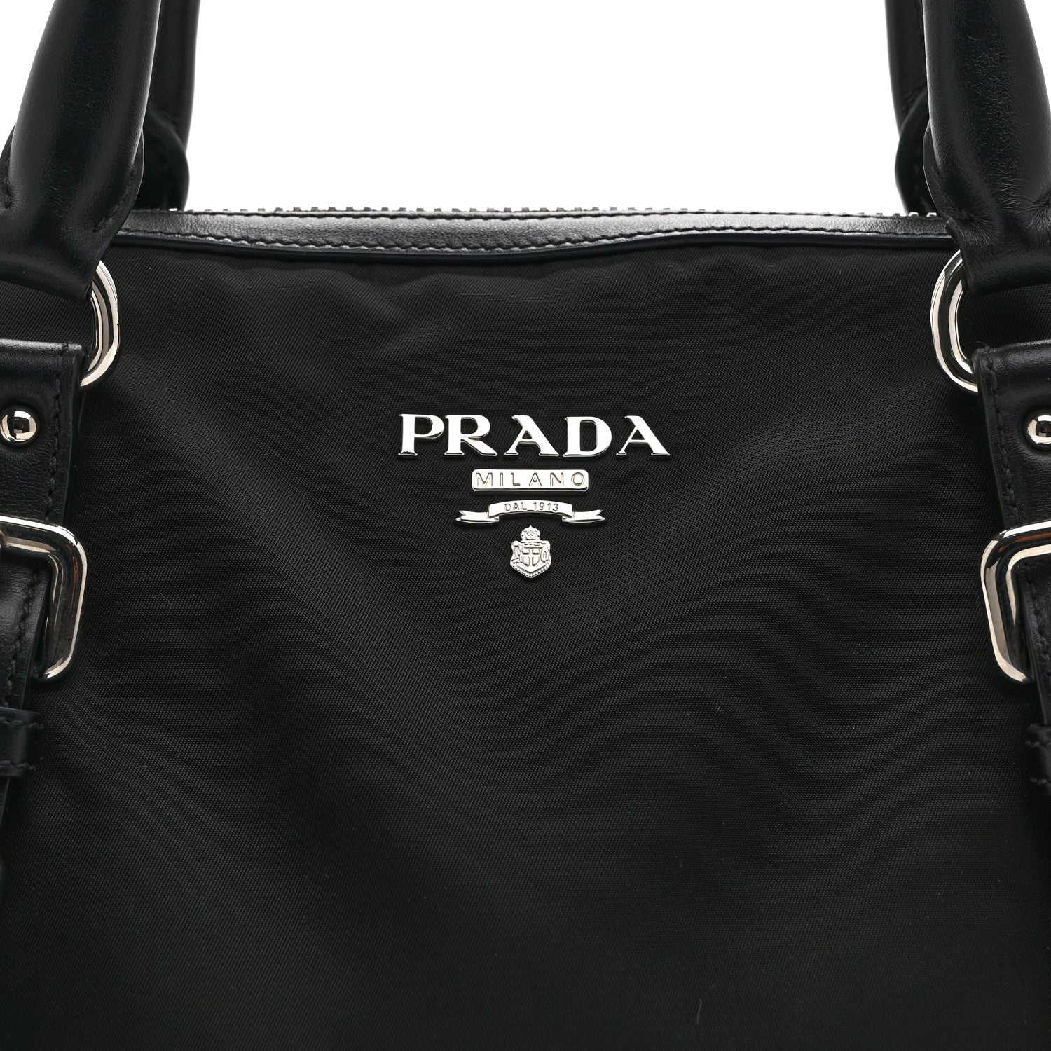Tessuto Nylon Calfskin Dome Satchel Black
