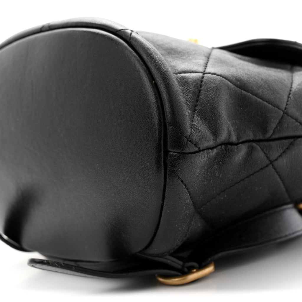 Lambskin Quilted Logo Mini Backpack Black