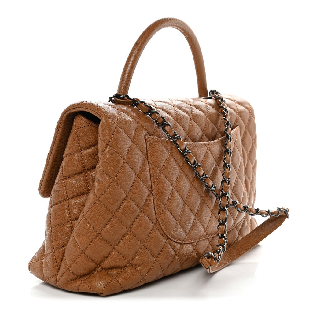 Caviar Quilted Medium Coco Handle Flap Camel