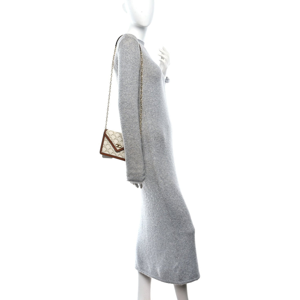 Triomphe Canvas Calfskin Maillon Wallet on Chain White