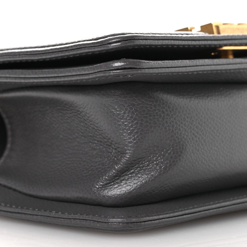 Caviar Quilted Mini Boy Flap Dark Grey