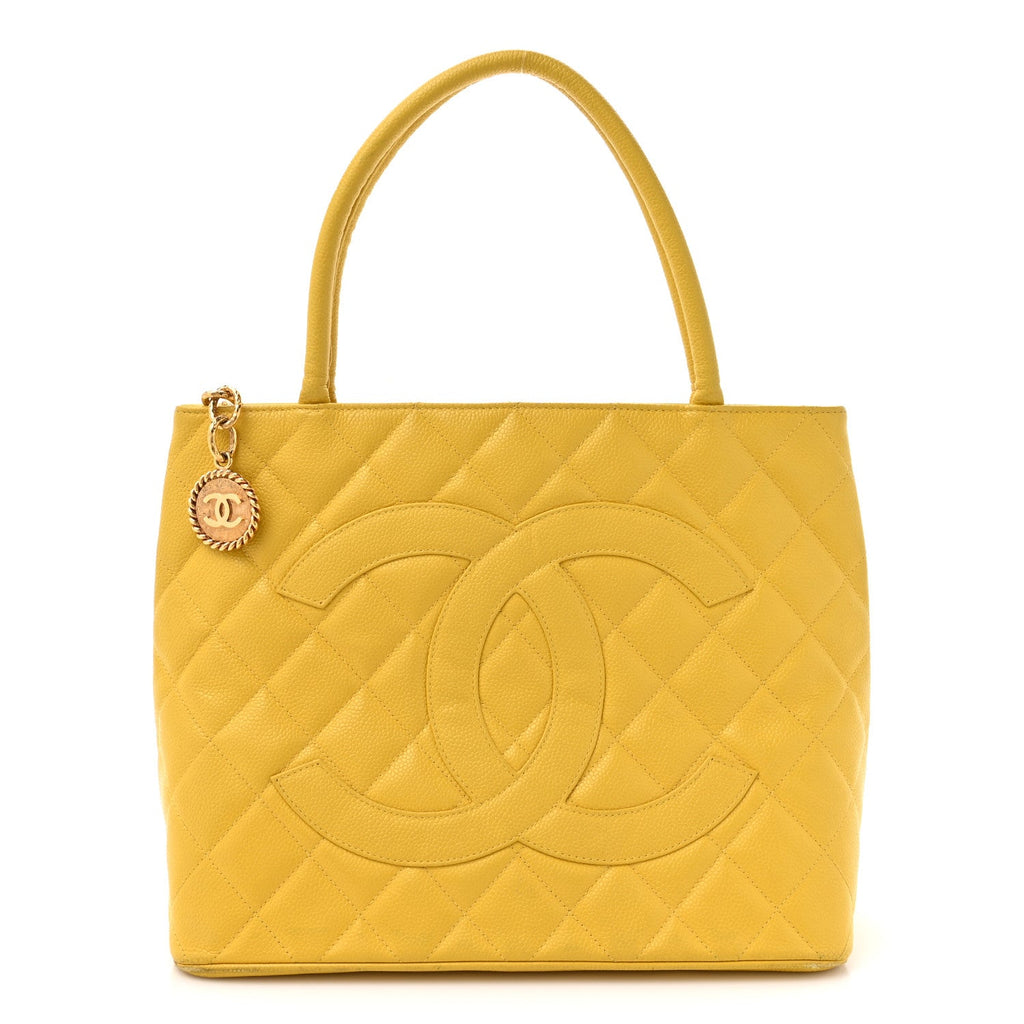 Caviar Quilted Medallion Tote Yellow