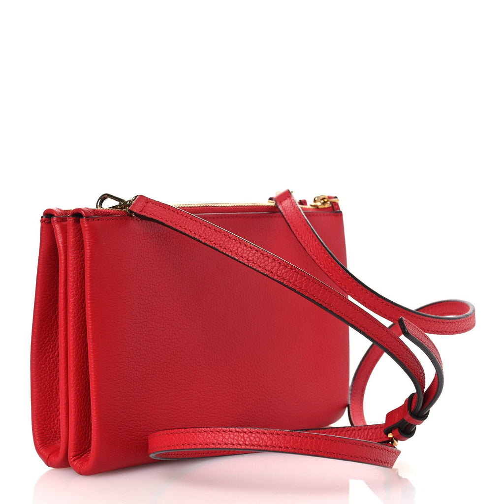 Grained Calfskin Milla Double Crossbody Bag Ruby Red