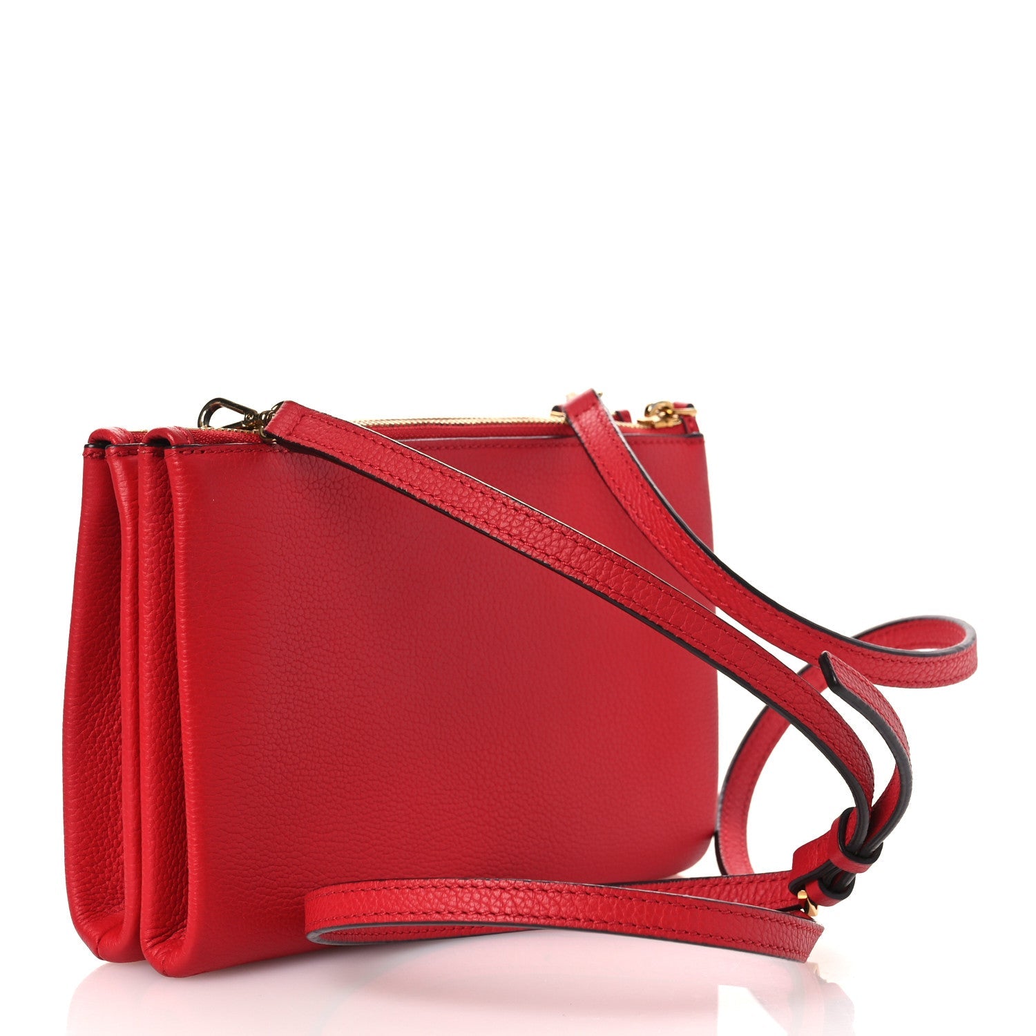Grained Calfskin Milla Double Crossbody Bag Ruby Red