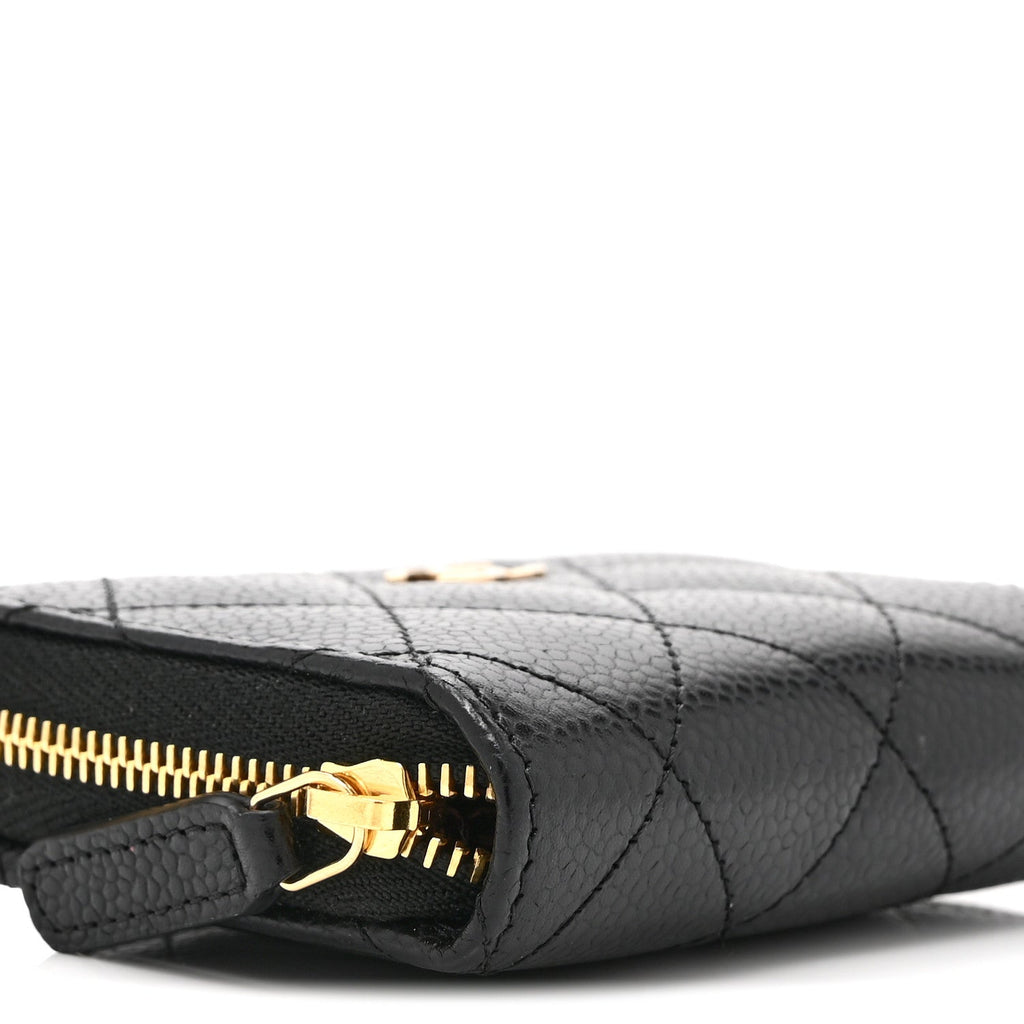 Caviar Quilted Zip Coin Purse Black