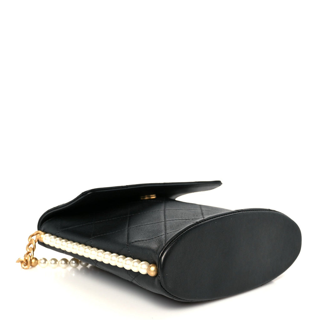 Calfskin Quilted Pearl Small About Pearls Hobo Bag Black
