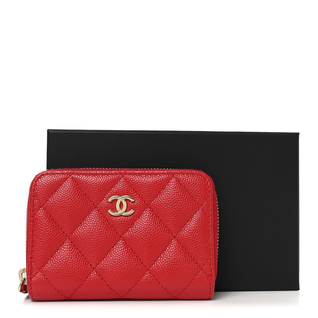 Caviar Quilted Zip Coin Purse Red