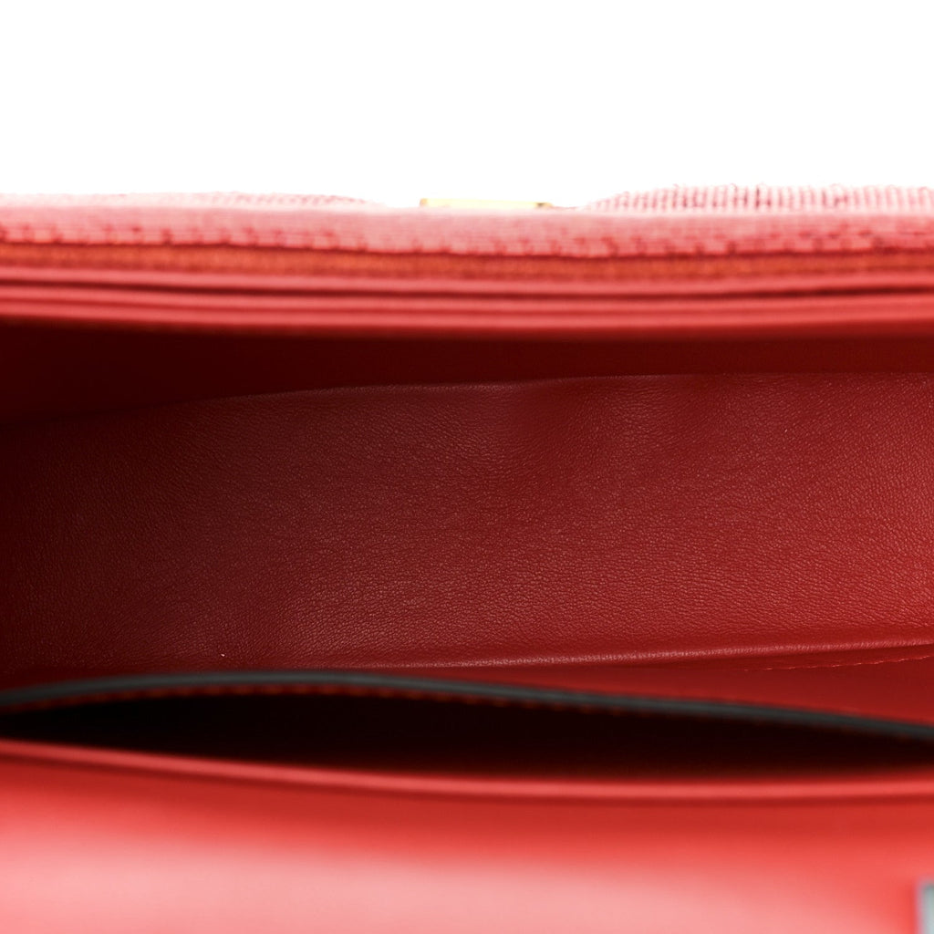 Nappa Beaded One Stud Chain Clutch Red