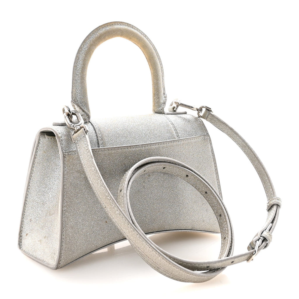 Glitter Fabric Hourglass Top Handle Bag XS Grey