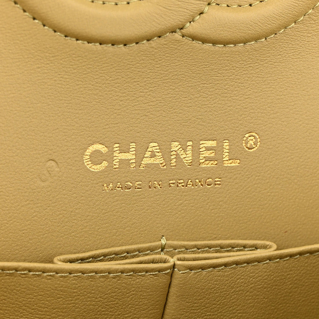 Caviar Quilted Medium Double Flap Light Green