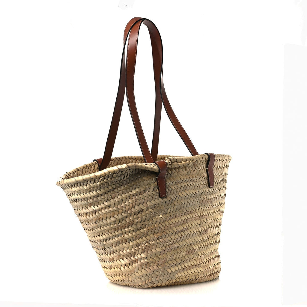 Raffia Calfskin Triomphe Medium Panier Tan