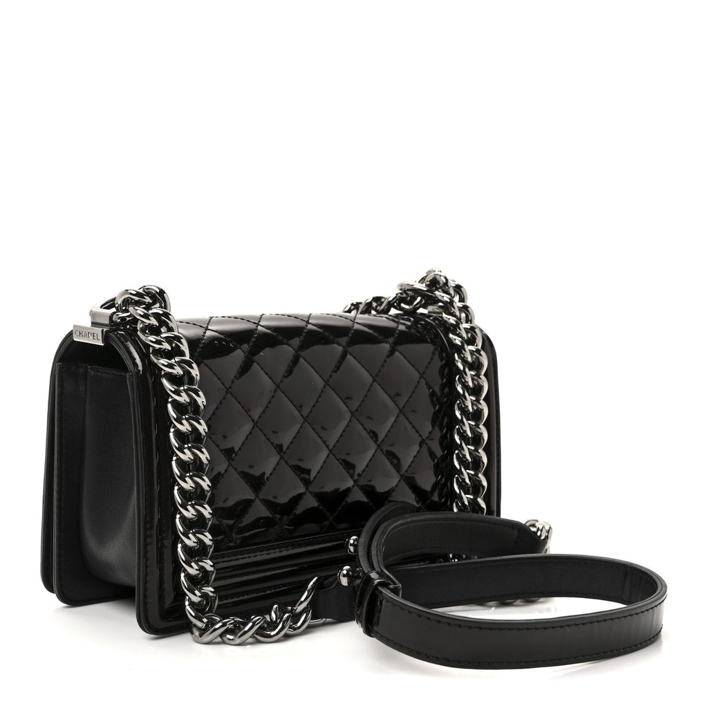 Patent Calfskin Quilted Small Boy Flap Black