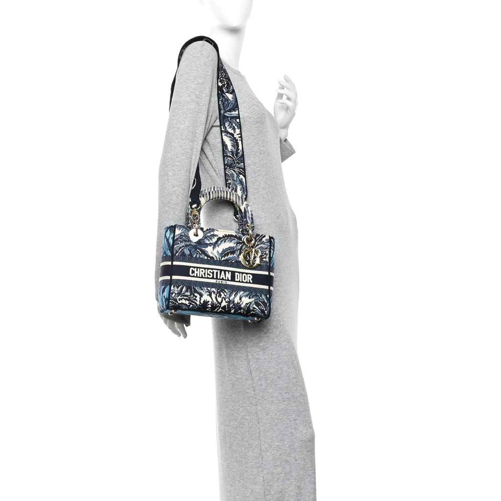 Canvas Embroidered Palm Tree Toile De Jouy Medium Lady D-Lite Blue