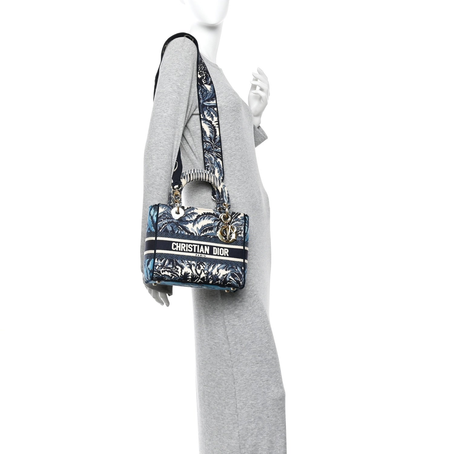 Canvas Embroidered Palm Tree Toile De Jouy Medium Lady D-Lite Blue