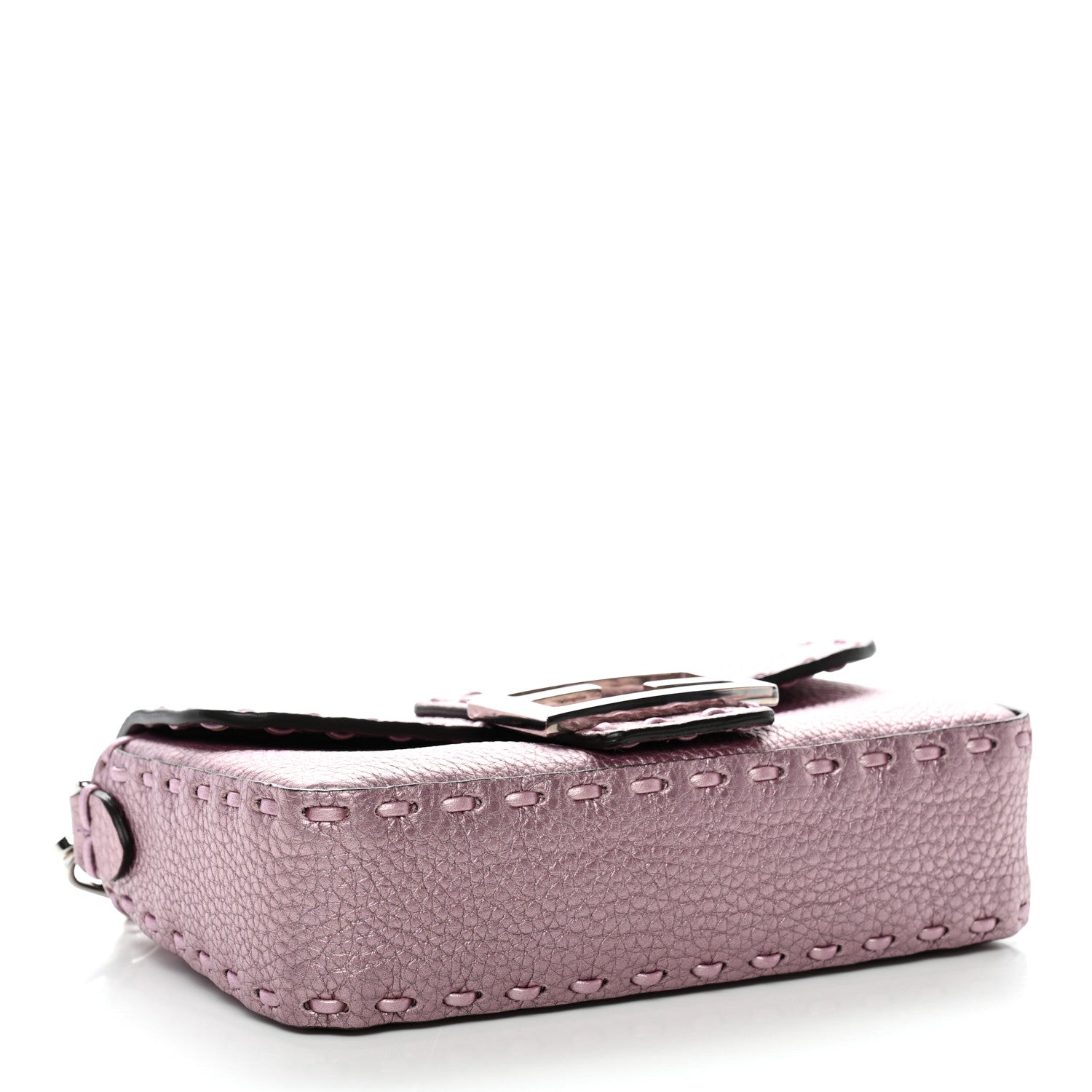 Metallic Cuoio Roma Sellerissima Nappa Sintetica Tape Stitch Mini Baguette Rosa Placca Argento