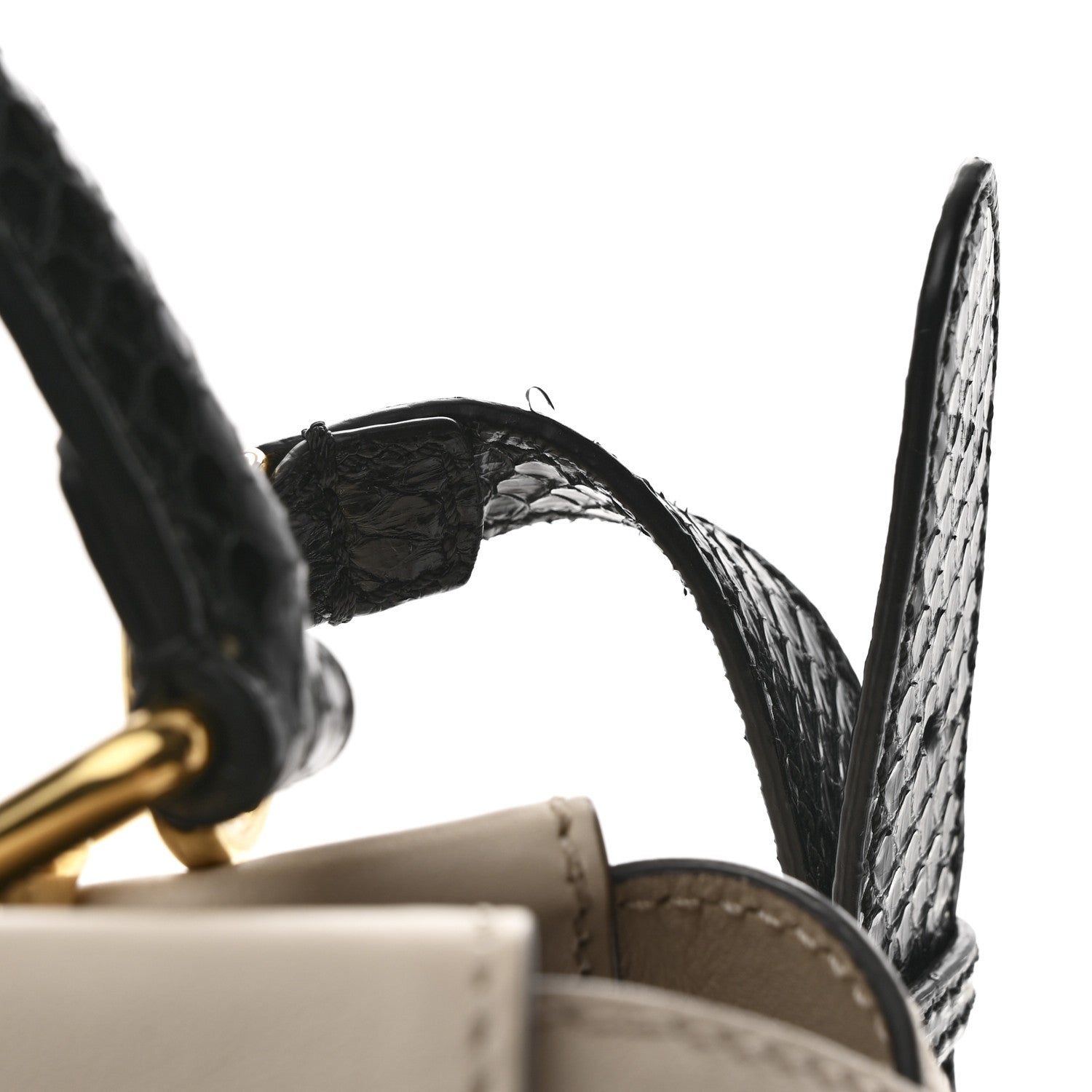 Vitello Seta Snakeskin Monster Eyes Medium Peekaboo Iconic Satchel  Amido Sand Black