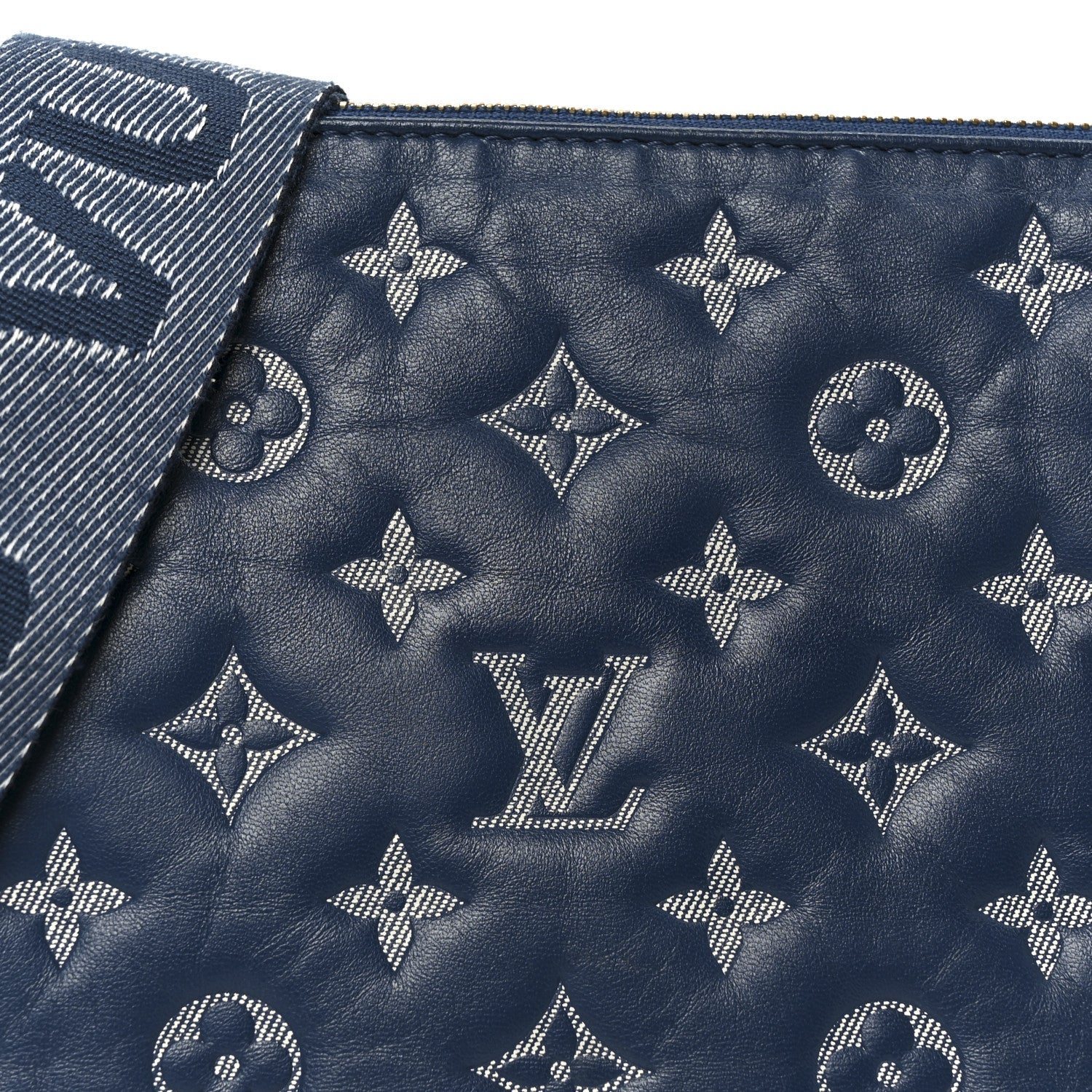 Lambskin Embossed Monogram Coussin PM Denim Blue