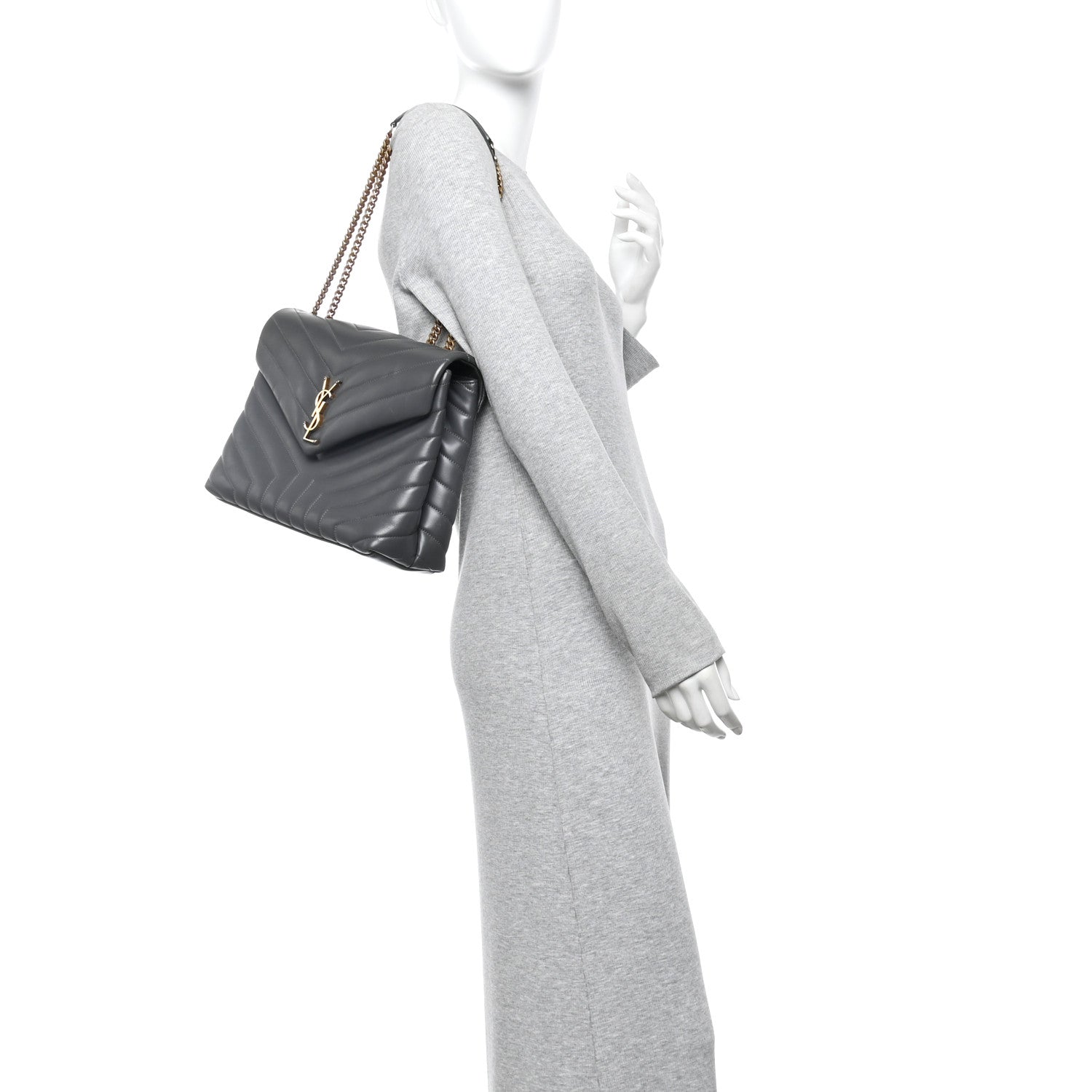 Calfskin Y Quilted Monogram Medium Loulou Chain Satchel Storm