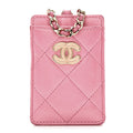 Lambskin Quilted Enamel Chanel  Holder On Chain Pink