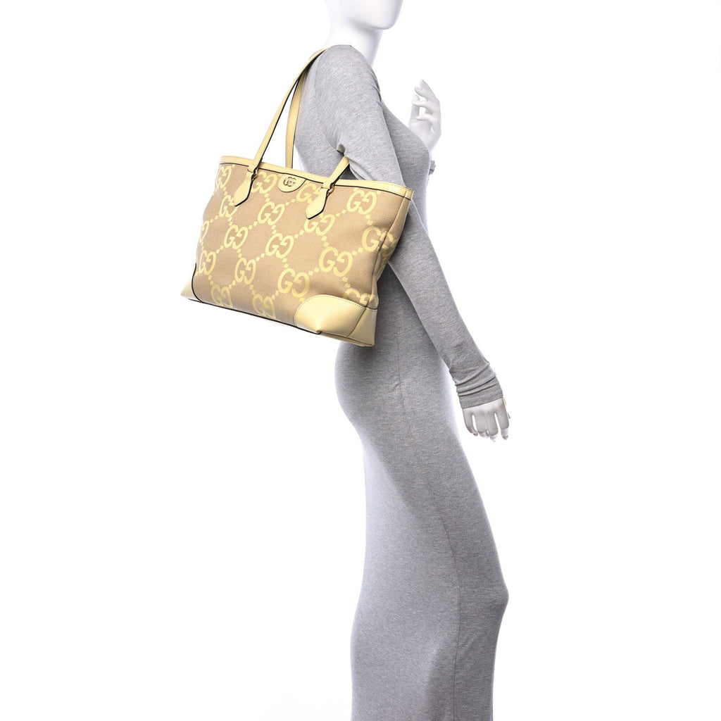 Monogram Jumbo GG Textured Dollar Calfskin Medium Ophidia Shopping Tote Beige Banana
