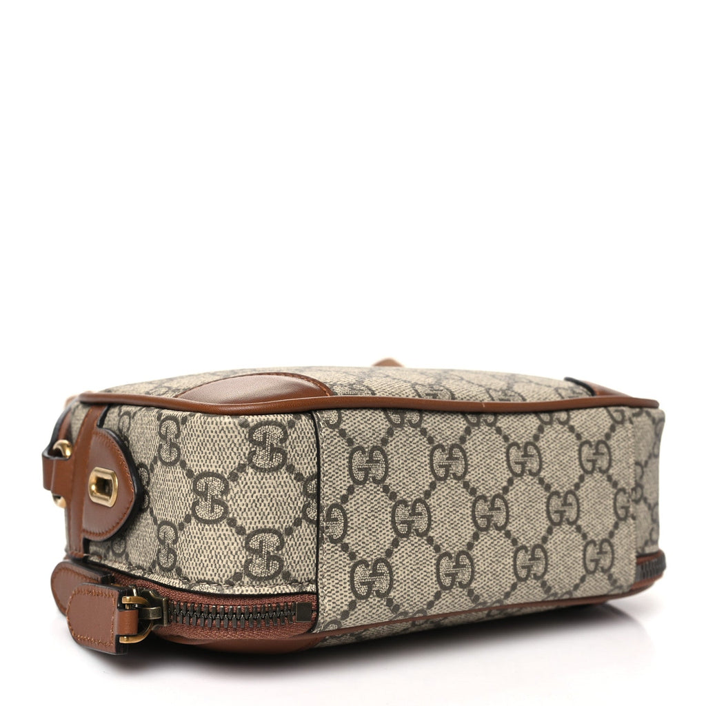 GG Supreme Monogram Textured Calfskin Emblem Mini Crossbody Beige Dark Brown