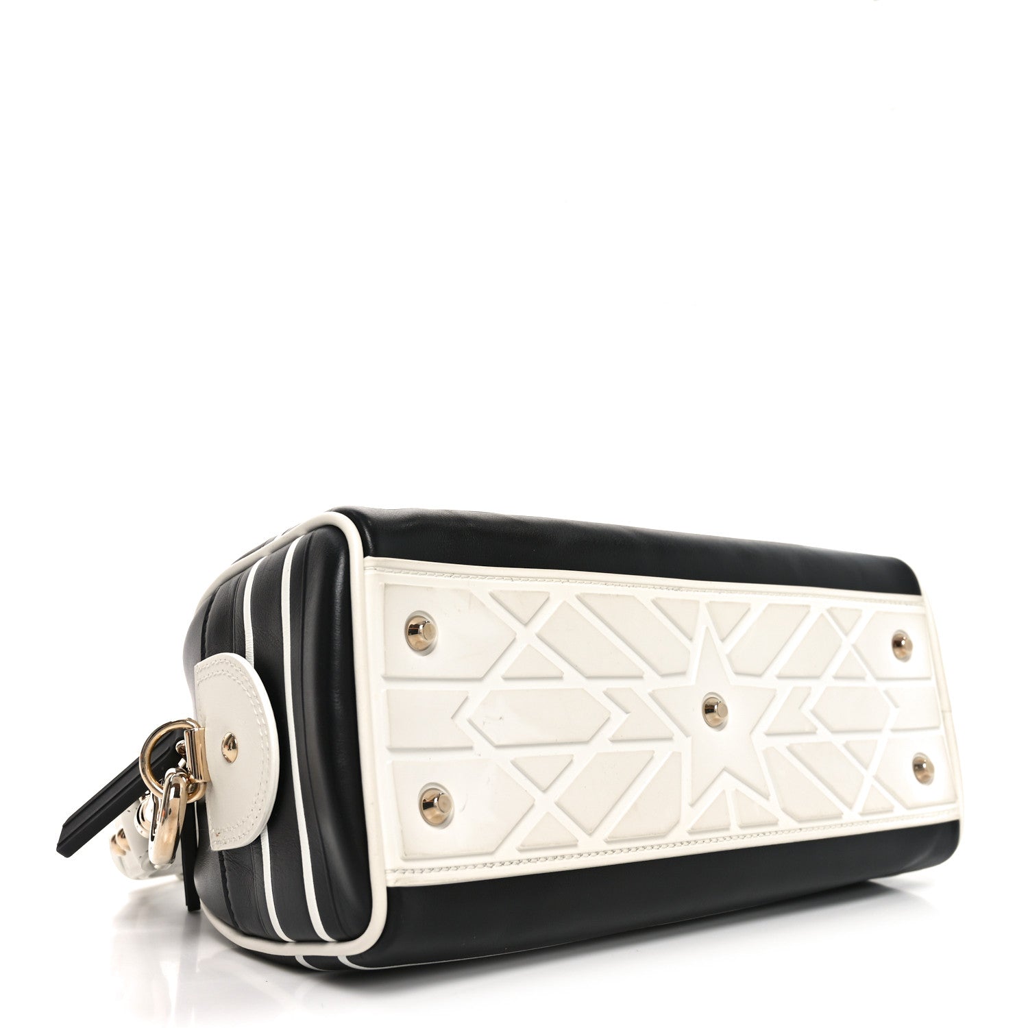 Calfskin Small Dior Vibe Zip Bowling Bag Black White
