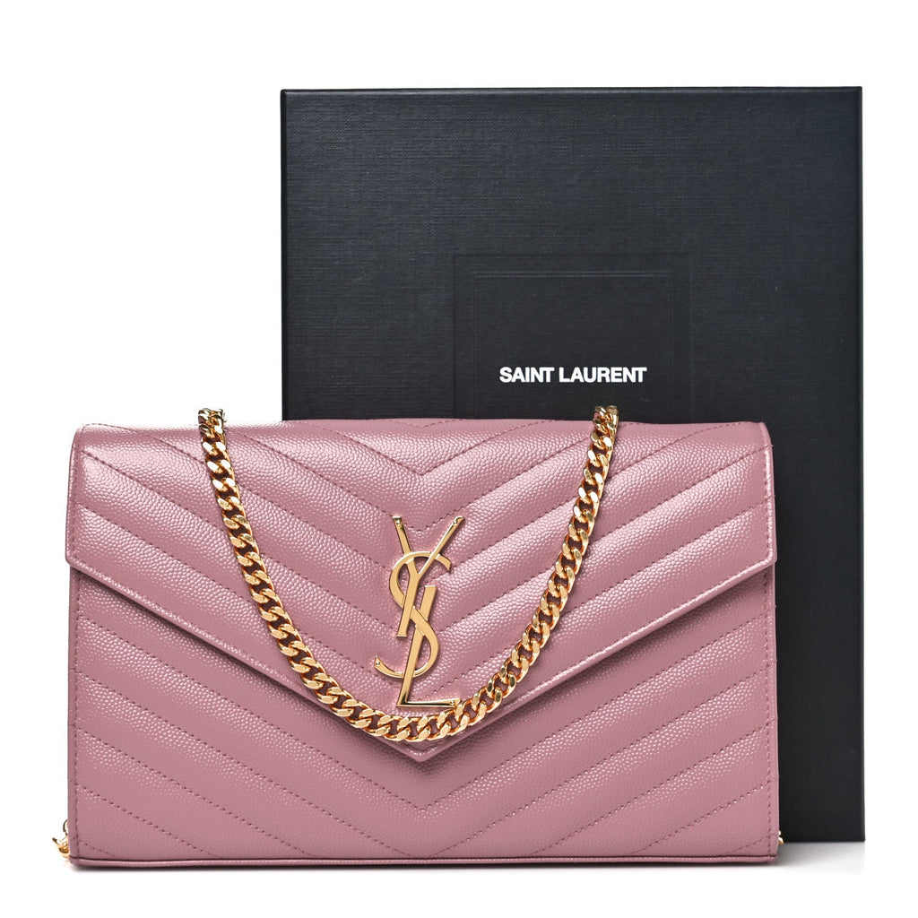 Grain De Poudre Matelasse Chevron Monogram Chain Wallet Fuxia Couture
