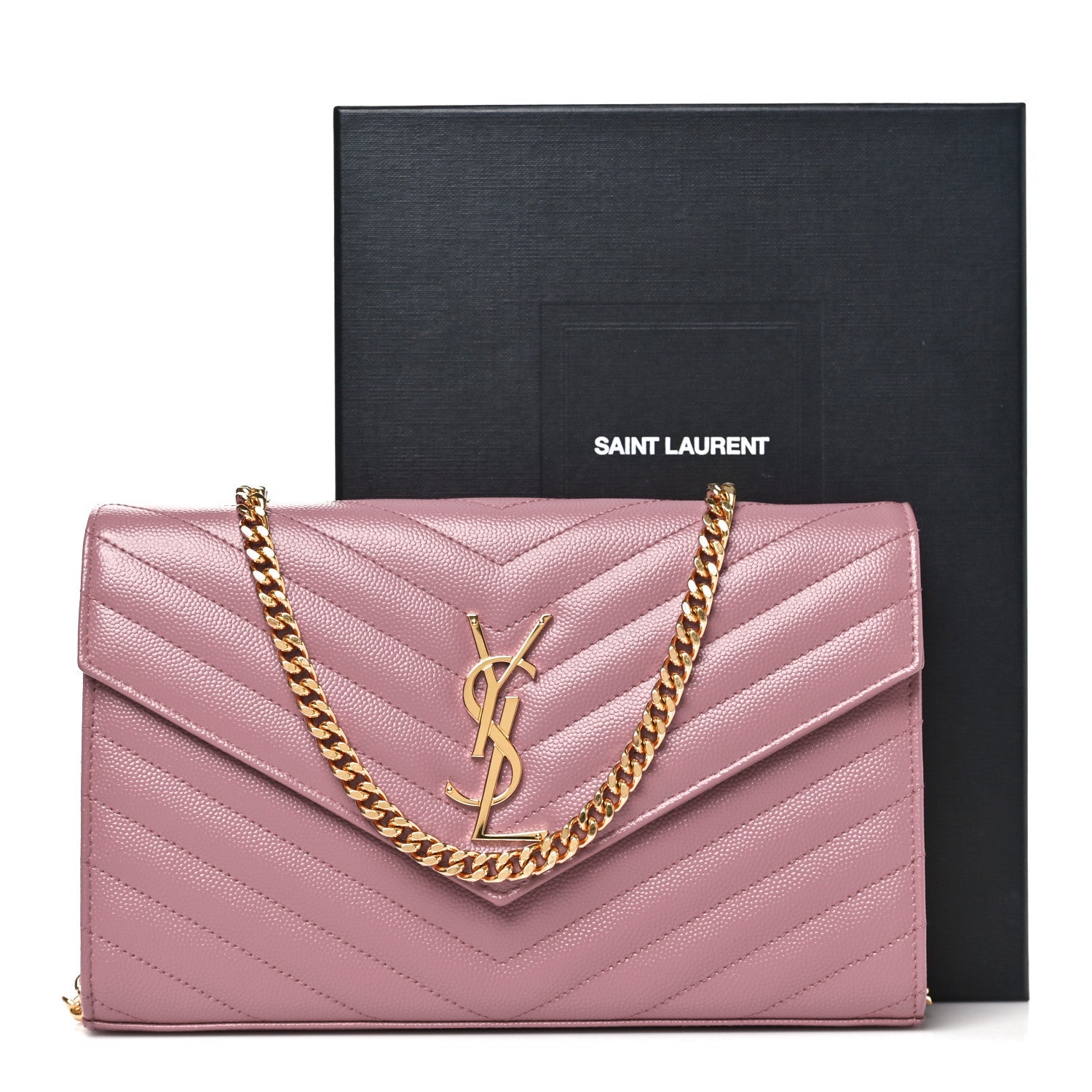 Grain De Poudre Matelasse Chevron Monogram Chain Wallet Fuxia Couture