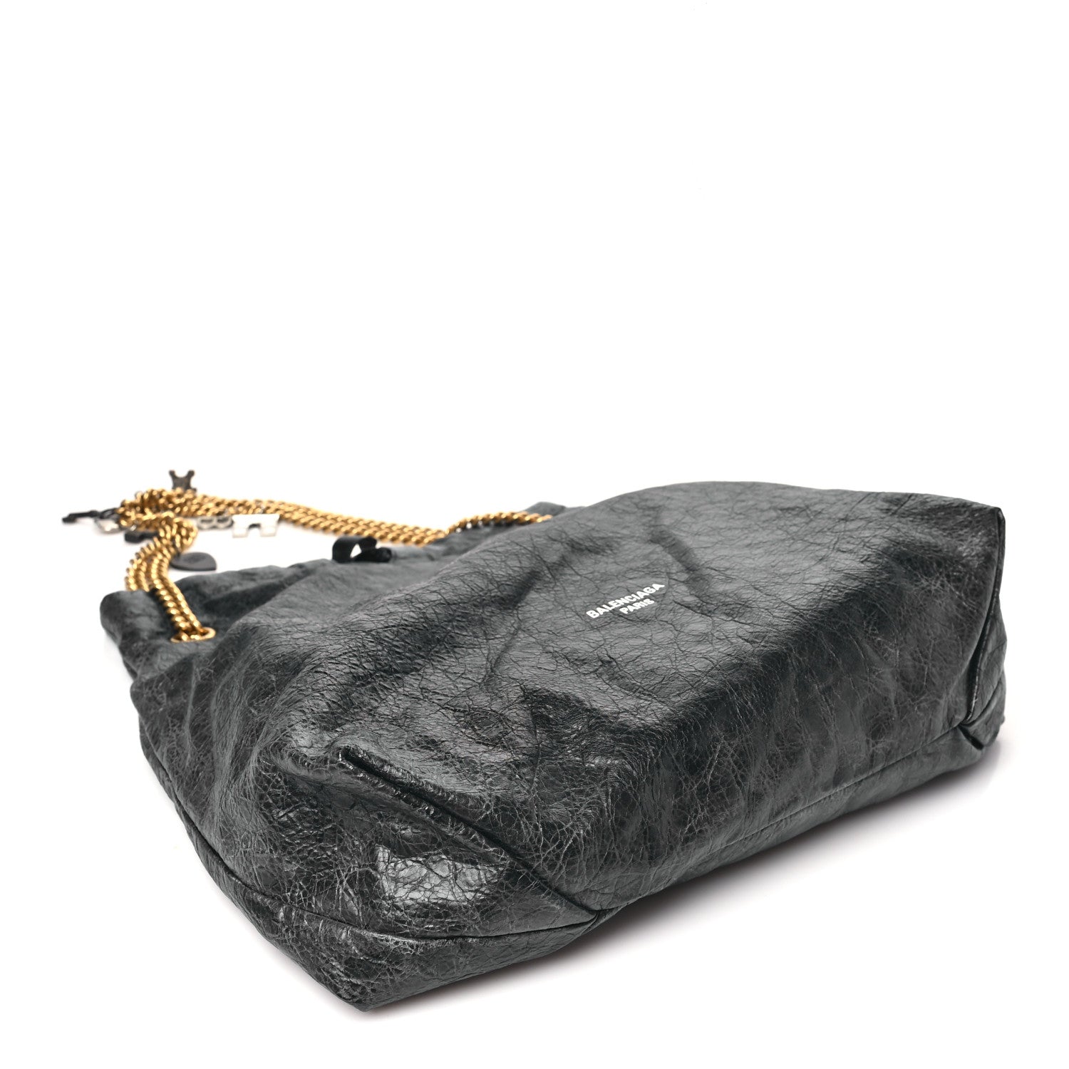 Crushed Calfskin Souvenir Charms Medium Tote Black