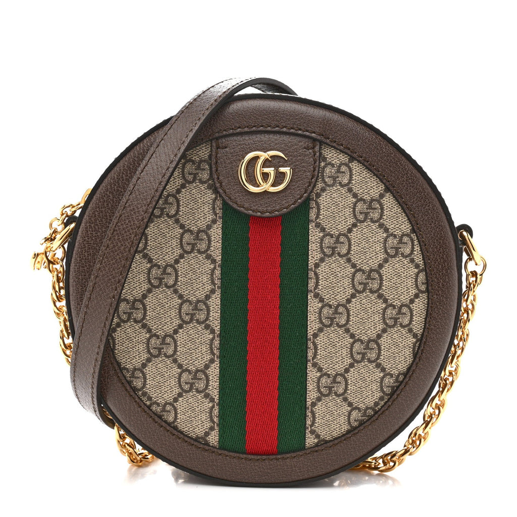 GG Supreme Monogram Web Mini Ophidia Round Shoulder Bag Brown