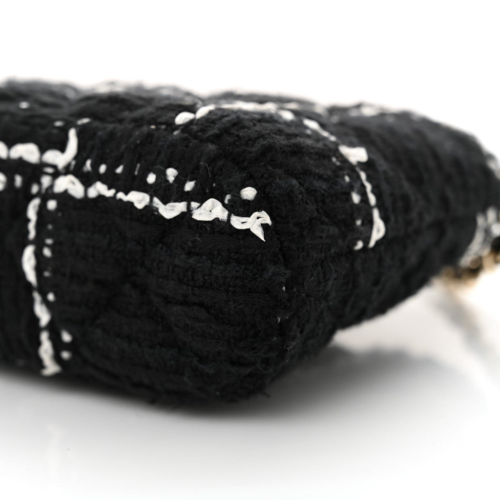 Tweed Quilted Mini Clutch With Chain Black White