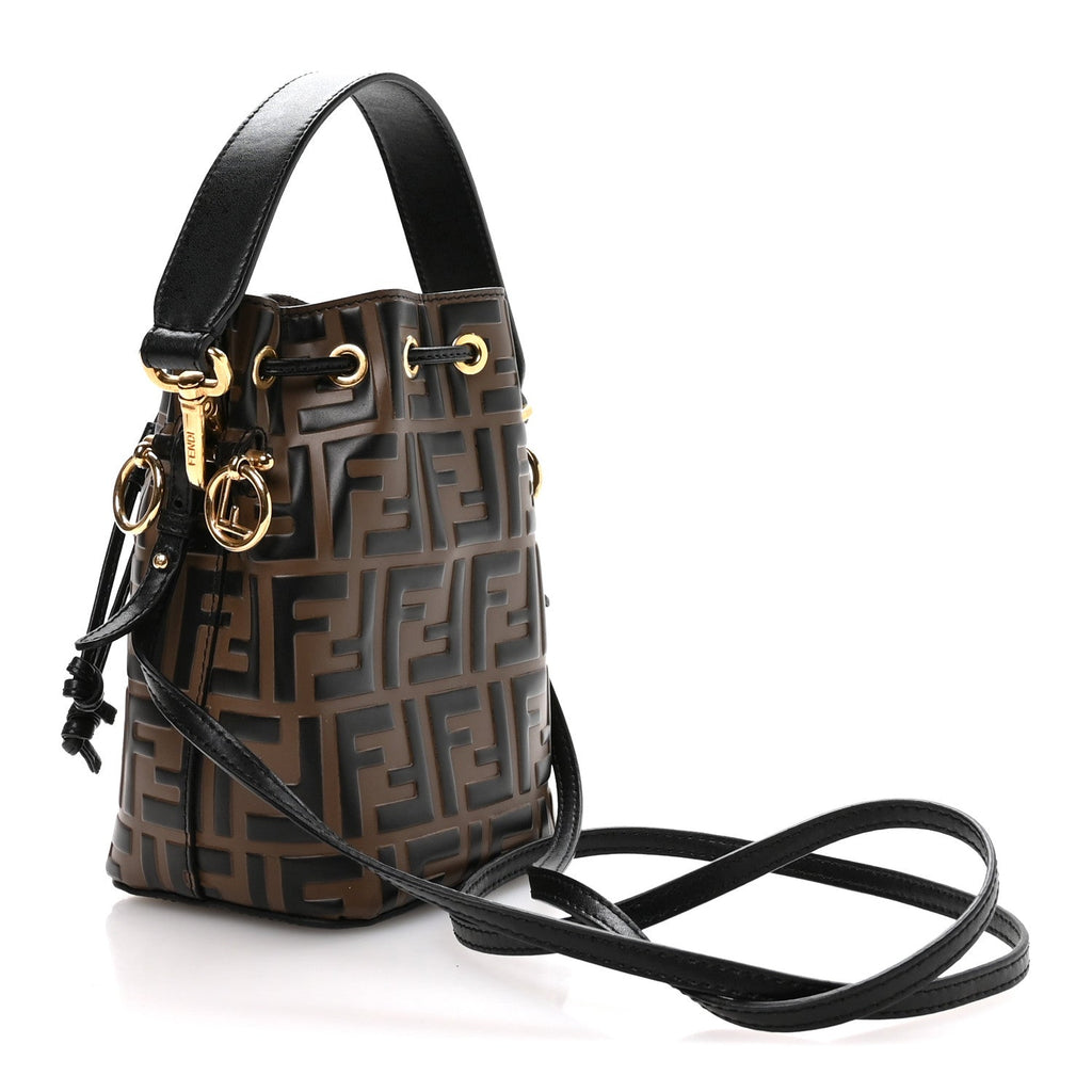 Vitello Liberty F is Fendi Bi-Color FF 1974 Embossed Mini Mon Tresor Bucket Bag Maya Black