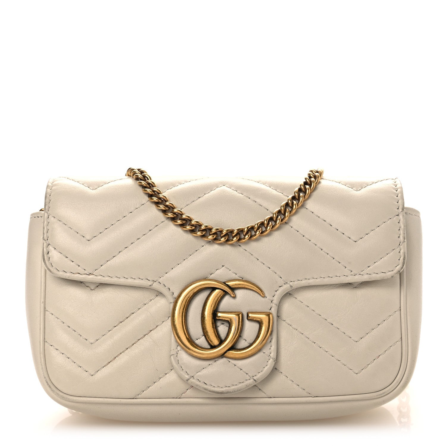 Calfskin Matelasse Super Mini GG Marmont Shoulder Bag White