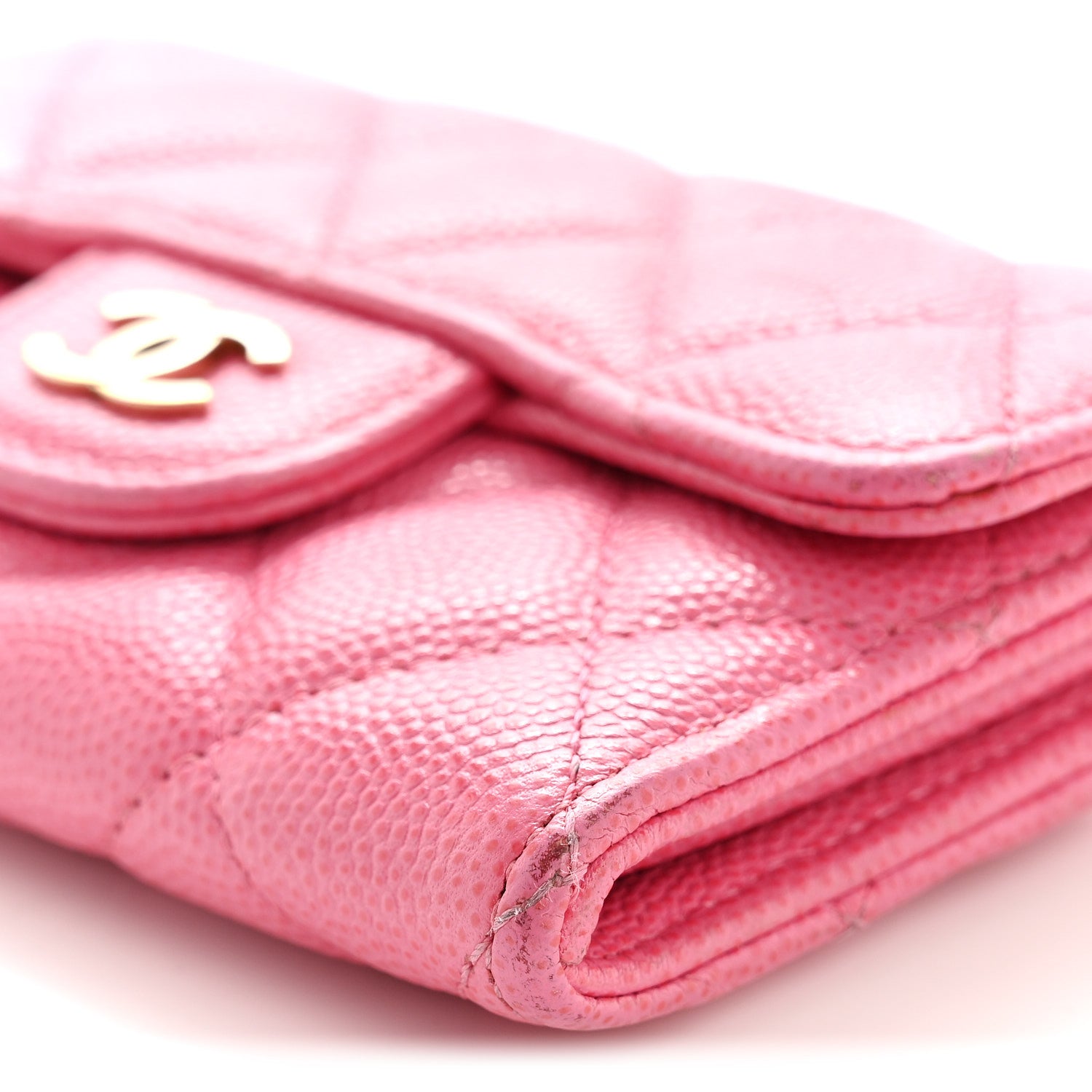 Caviar Quilted Flap  Holder Wallet Pink