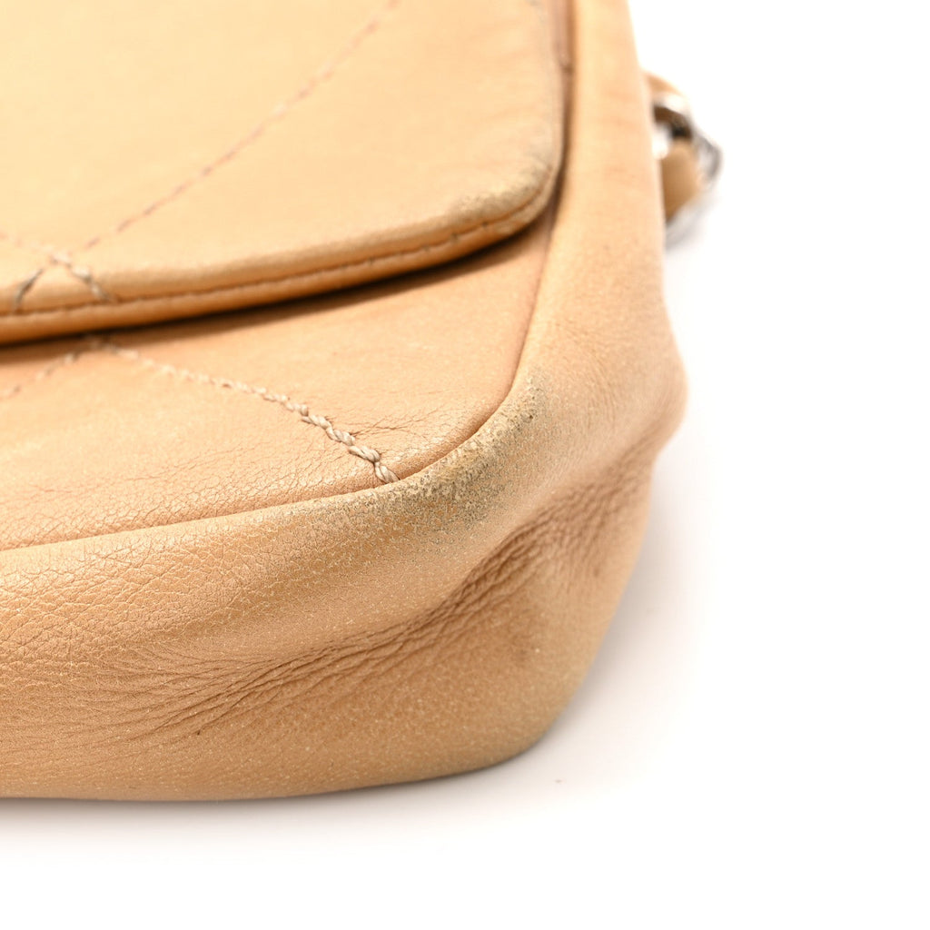 Lambskin Diamond Stitched CC CC East West Flap Beige