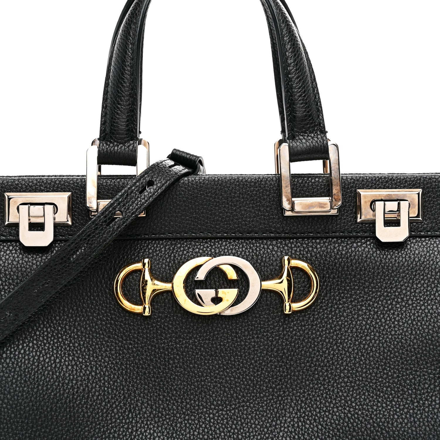 Grainy Calfskin Small Zumi Top Handle Bag Black