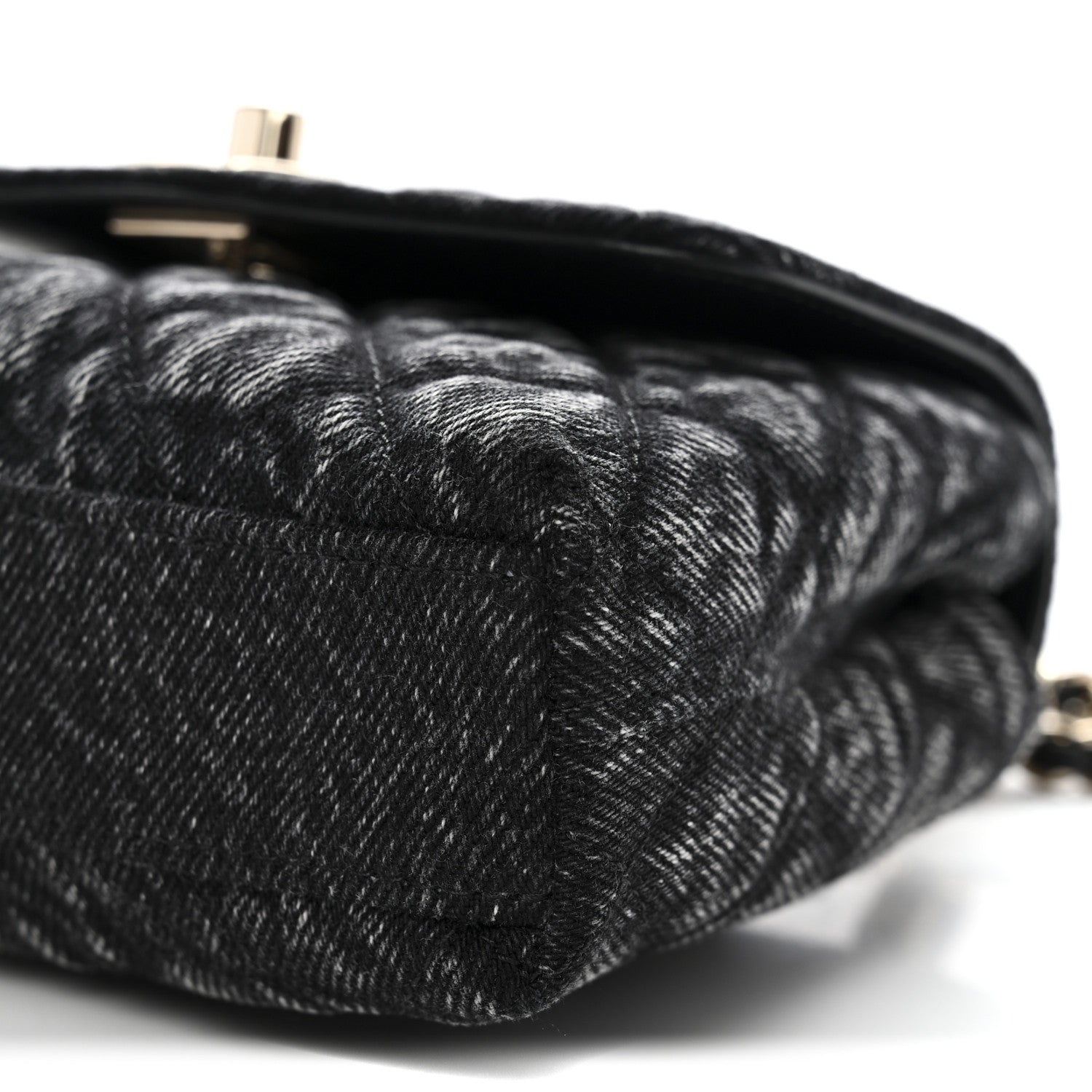 Washed Denim Quilted Coco Handle Clutch With Chain Black