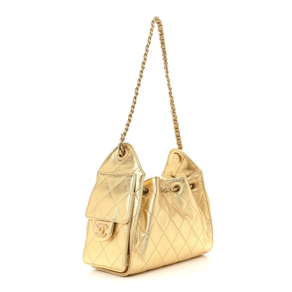 Metallic Caviar Quilted Mini Chanel 25 Handbag Gold