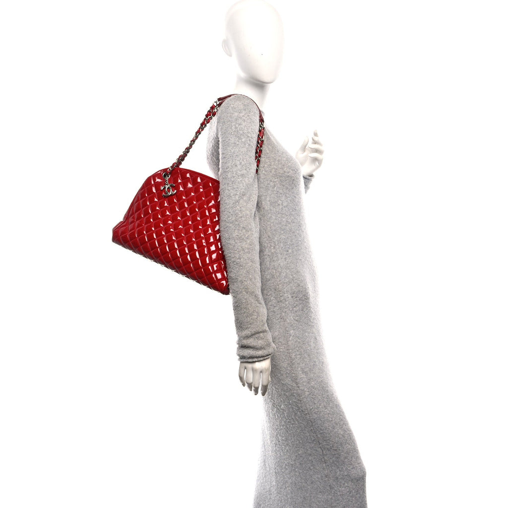 Patent Quilted Large Just Mademoiselle Bowling Bag Red