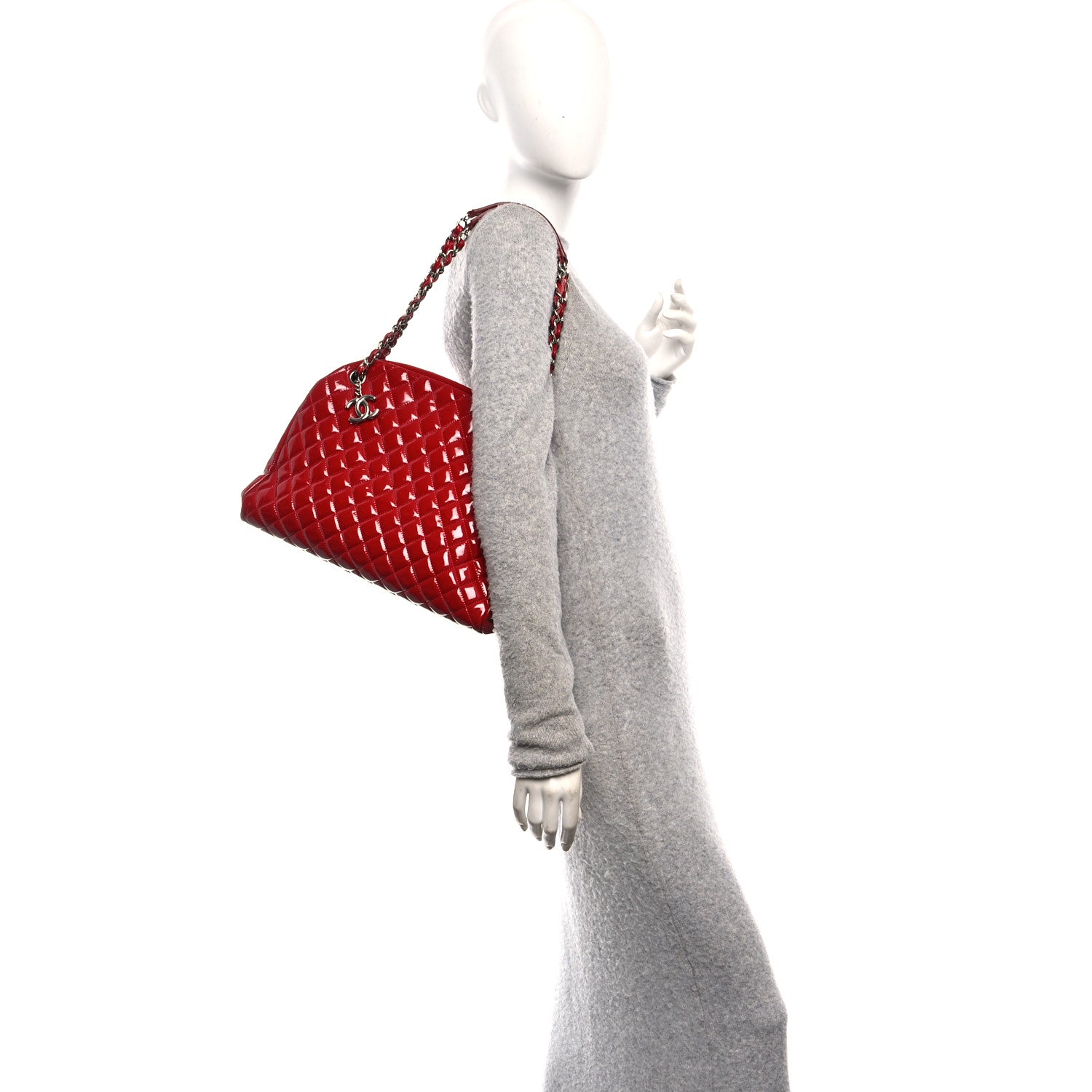 Patent Quilted Large Just Mademoiselle Bowling Bag Red