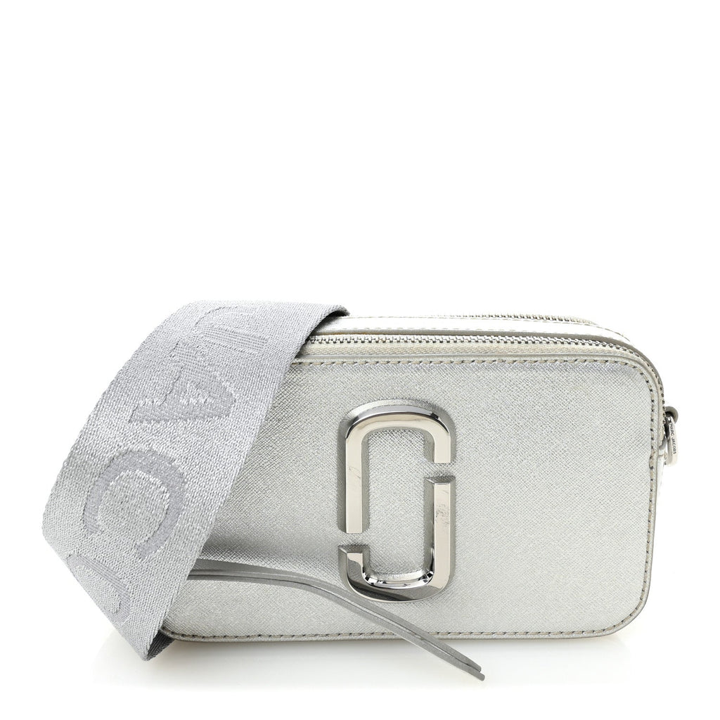 Metallic Saffiano Small Snapshot Camera Bag Silver